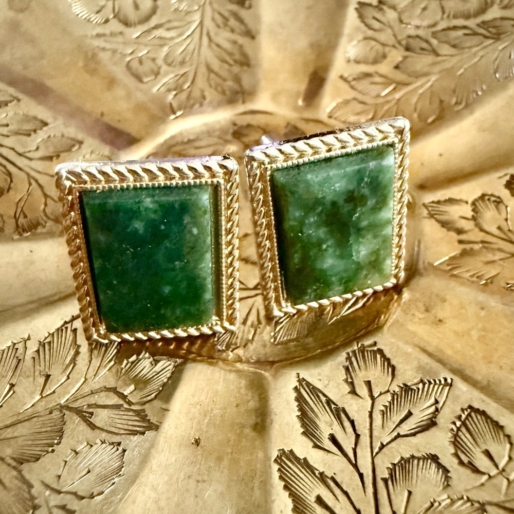Green Stone Gold-Tone cufflinks